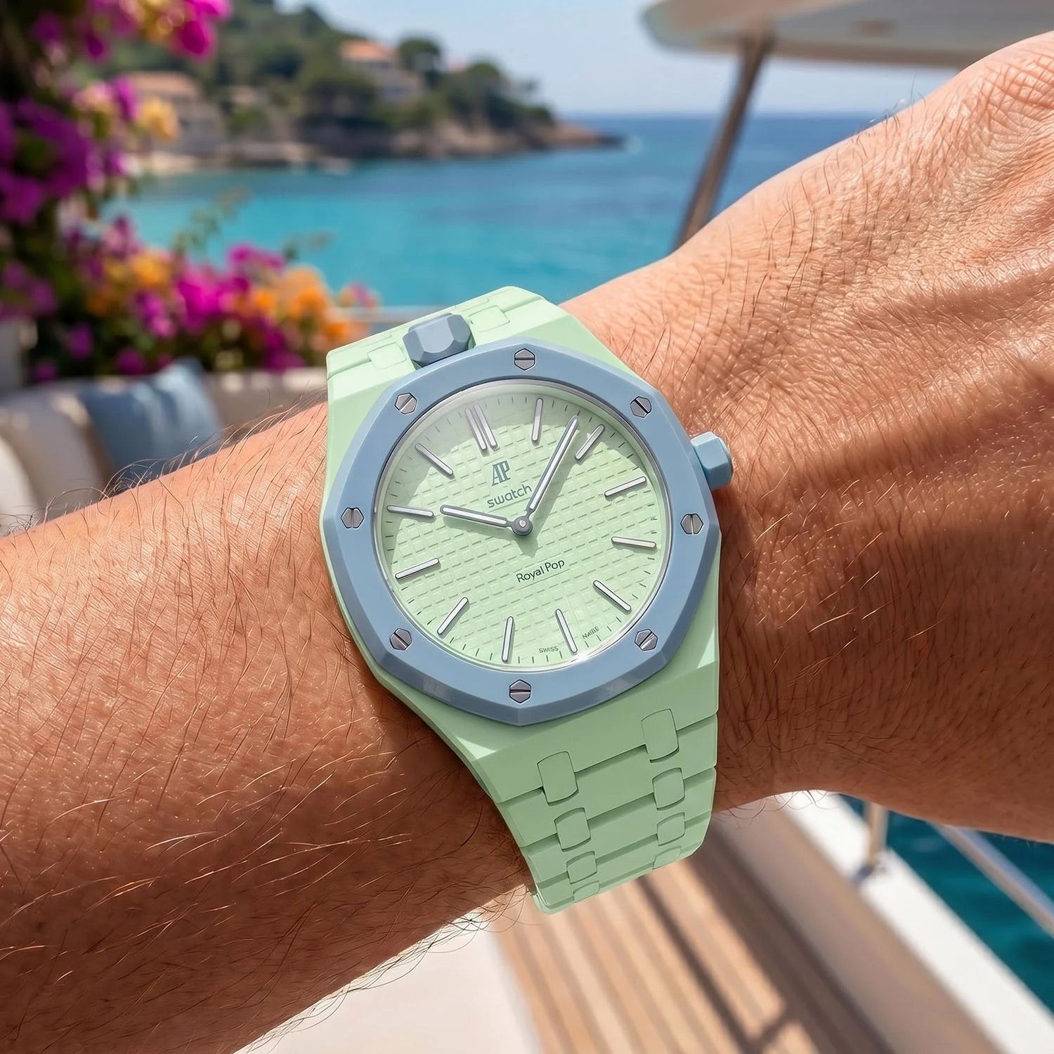 Swatch x AP Royal Pop Blaue Acht Ceramic Case-Strap