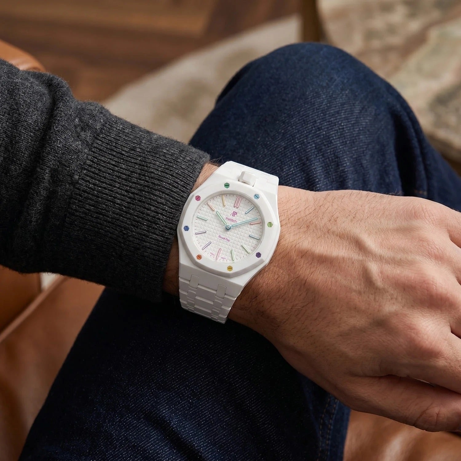 Swatch x AP Royal Pop Blanc Ceramic Case-Strap